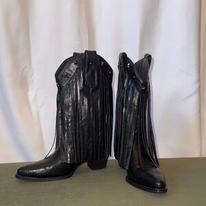 Black Fringe Western Boots